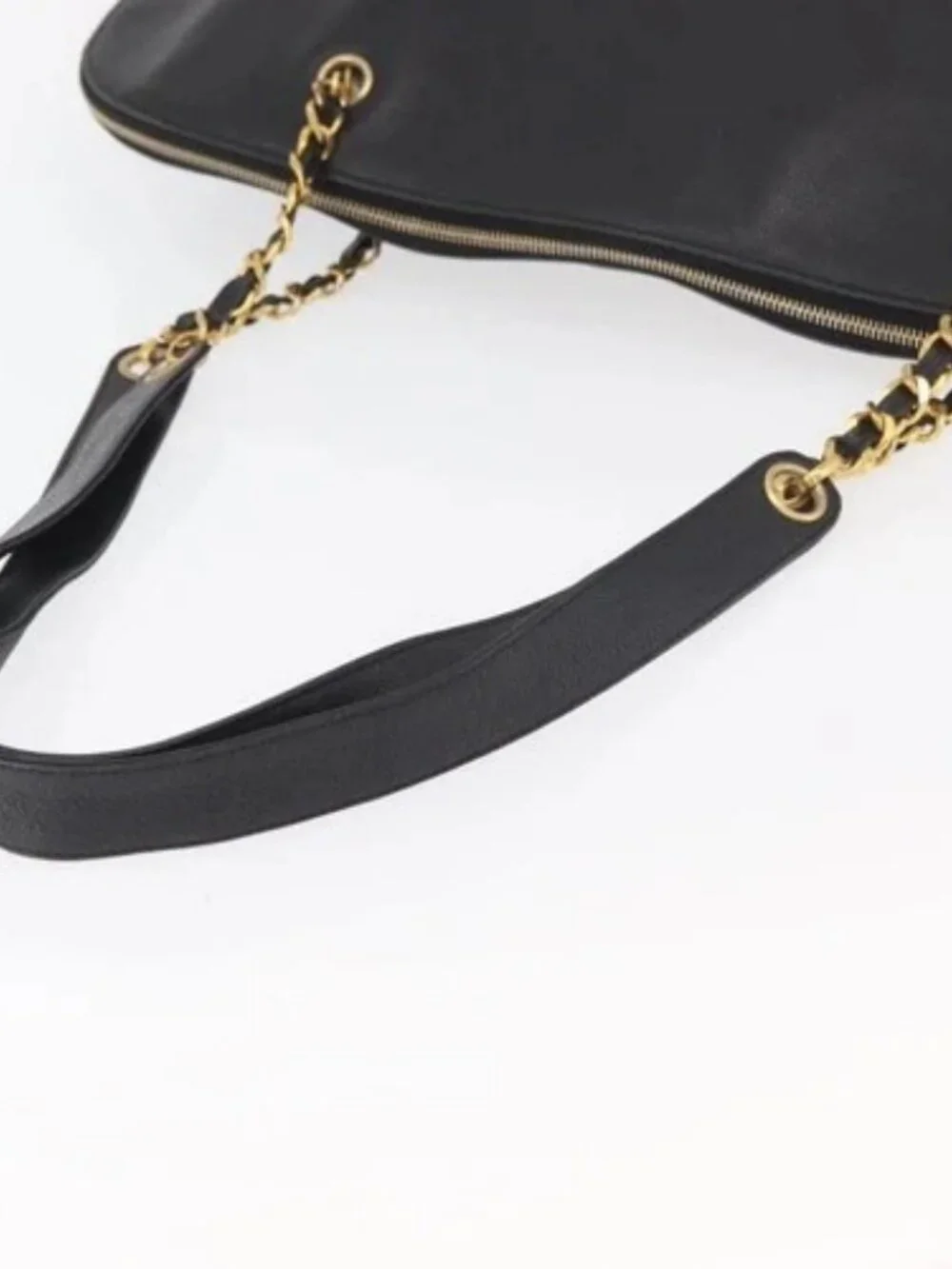 CHANEL COCO Mark Chain Tote Bag Grained Calf Skin Black CC Auth MY307
